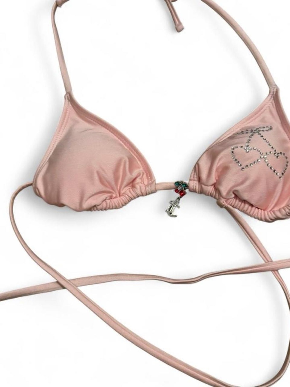 Juicy Couture Blush Pink Rhinestone Triangle Bikini Top with Charm